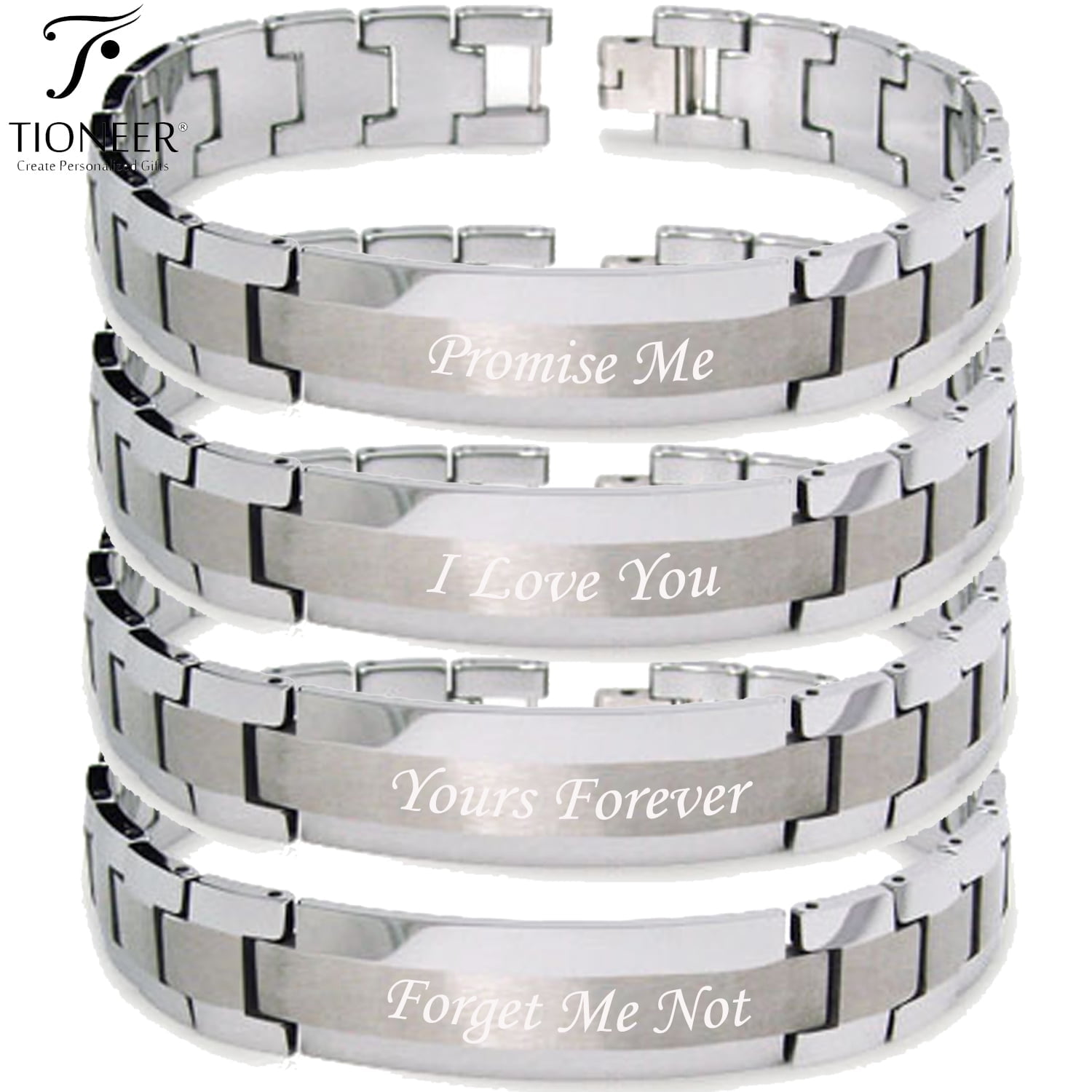 Tioneer Tungsten Carbide Brushed Center ID Link Classic Minimalist Fashion Bracelet for Men or Women w/ Free Engraving Options
