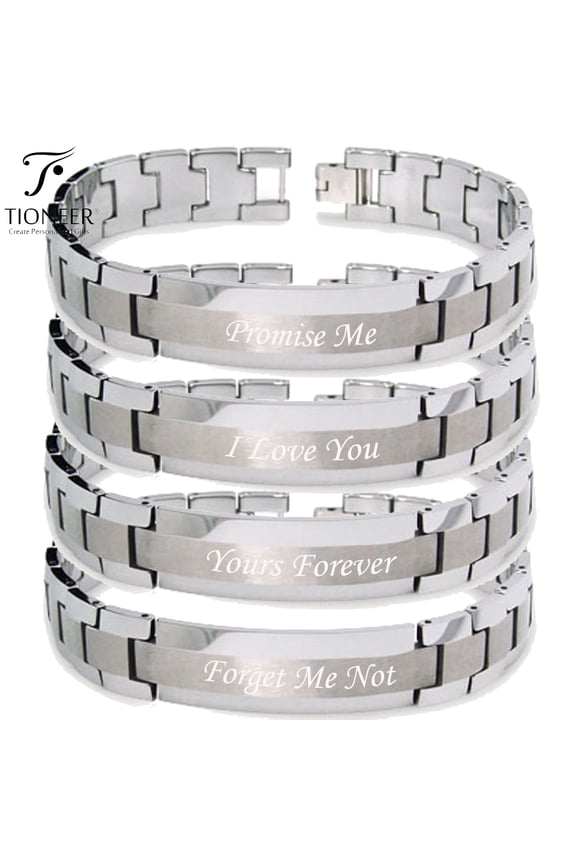 Tungsten Carbide Brushed Center ID Link Classic Minimalist Fashion Bracelet for Men or Women w/ Free Engraving Options