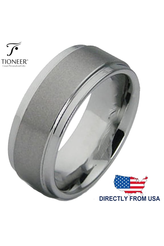 Tungsten Carbide Brushed Pipe Cut Polished Edges Wedding Band Ring Mens Womens 8mm