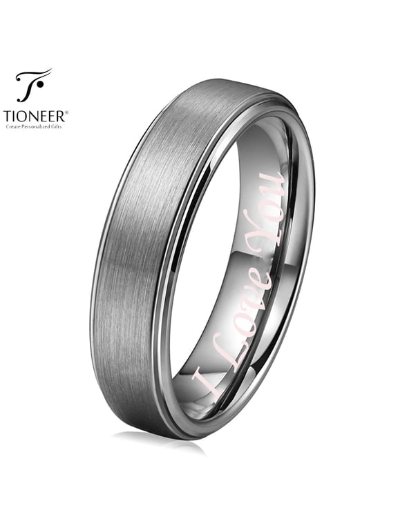 Tungsten Carbide Brushed Pipe Cut Polished Edges Wedding Band Ring w/Free I Love You Engraved 6MM