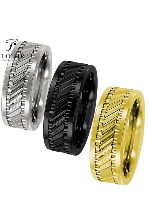 Tungsten Carbide Classic Men 8mm Wedding Band Ring Diamond Gear Pattern High Polish Finish