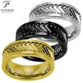 thumbnail image 1 of Tioneer Tungsten Carbide Classic Mens 8mm Wedding Band Ring Gear Pattern High Polish Finish Free Forget Me Not Engrave, 1 of 5