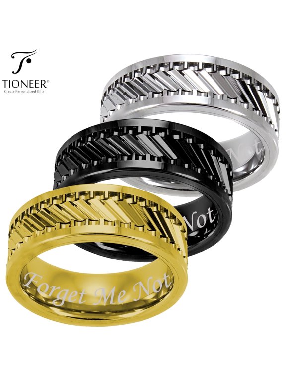 Tungsten Carbide Classic Mens 8mm Wedding Band Ring Gear Pattern High Polish Finish FREE Forget Me Not Engrave