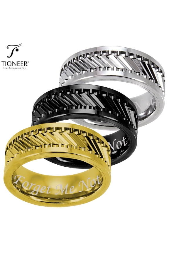 Tungsten Carbide Classic Mens 8mm Wedding Band Ring Gear Pattern High Polish Finish FREE Forget Me Not Engrave