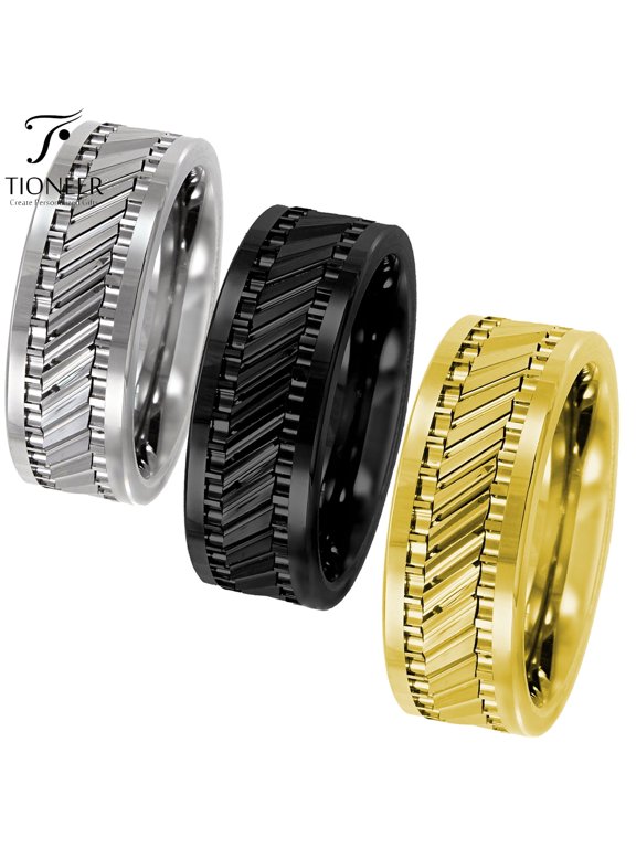 Tungsten Carbide Classic Mens 8mm Wedding Band Ring Gear Pattern High Polish Finish