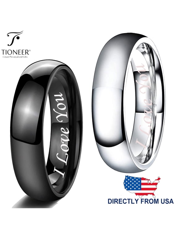 Tungsten Carbide Classic Polished Plain Dome Wedding Band Promise Ring Unisex I Love You Engraved
