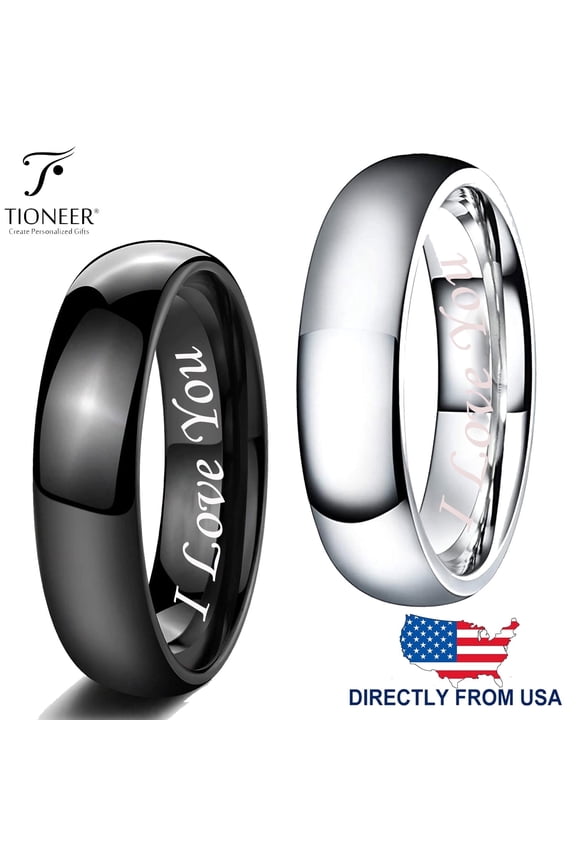 Tungsten Carbide Classic Polished Plain Dome Wedding Band Promise Ring I love You Engraved 5.5MM