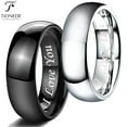 thumbnail image 1 of Tioneer Tungsten Carbide Classic Polished Plain Dome Wedding Band Promise Ring I love You Engraved 8MM, 1 of 4