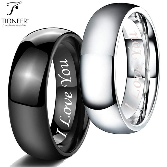 Tioneer Tungsten Carbide Classic Polished Plain Dome Wedding Band Promise Ring I love You Engraved 8mm