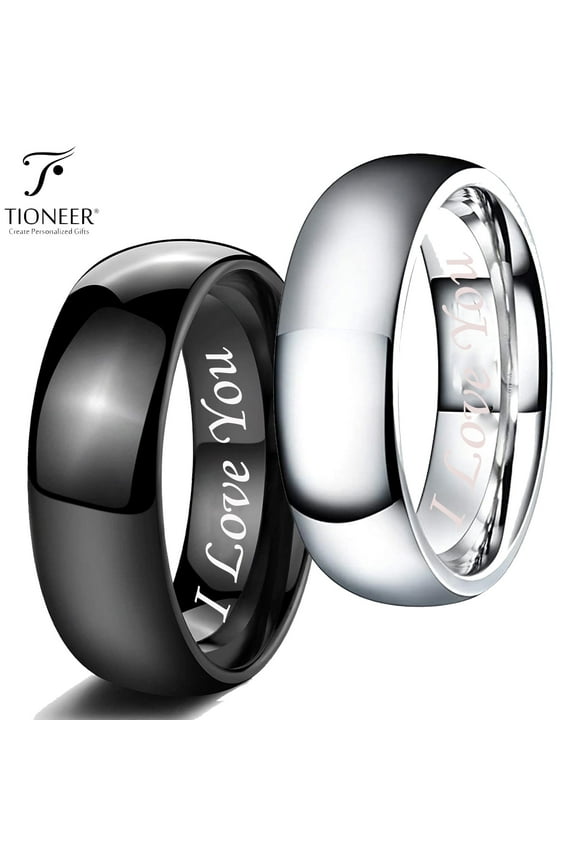 Tungsten Carbide Classic Polished Plain Dome Wedding Band Promise Ring I love You Engraved 8mm