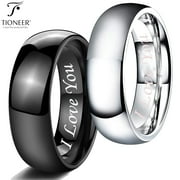 Tioneer Tungsten Carbide Classic Polished Plain Dome Wedding Band Promise Ring I love You Engraved 8MM