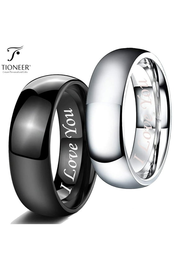 Tungsten Carbide Classic Polished Plain Dome Wedding Band Promise Ring I love You Engraved 8MM