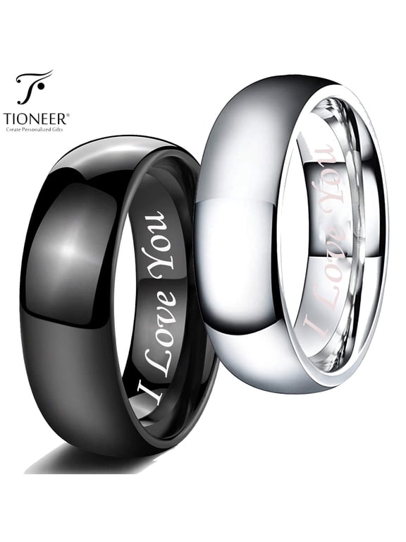 Tungsten Carbide Classic Polished Plain Dome Wedding Band Promise Ring I Love You Engraved 8mm