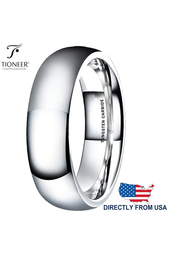 Tungsten Carbide Classic Polished Plain Dome Wedding Band Promise Ring Men Women 8mm
