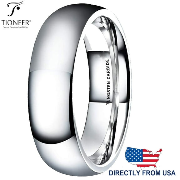Tioneer Tungsten Carbide Classic Polished Plain Dome Wedding Band Promise Ring Men Women 8mm
