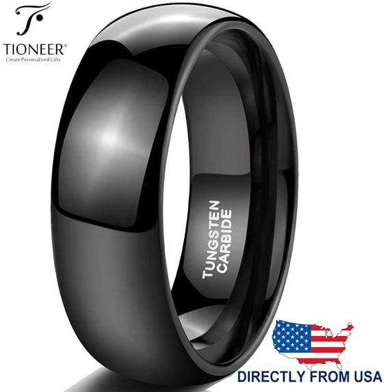 Tioneer Tungsten Carbide Classic Polished Plain Dome Wedding Band Promise Ring Men Women 8mm