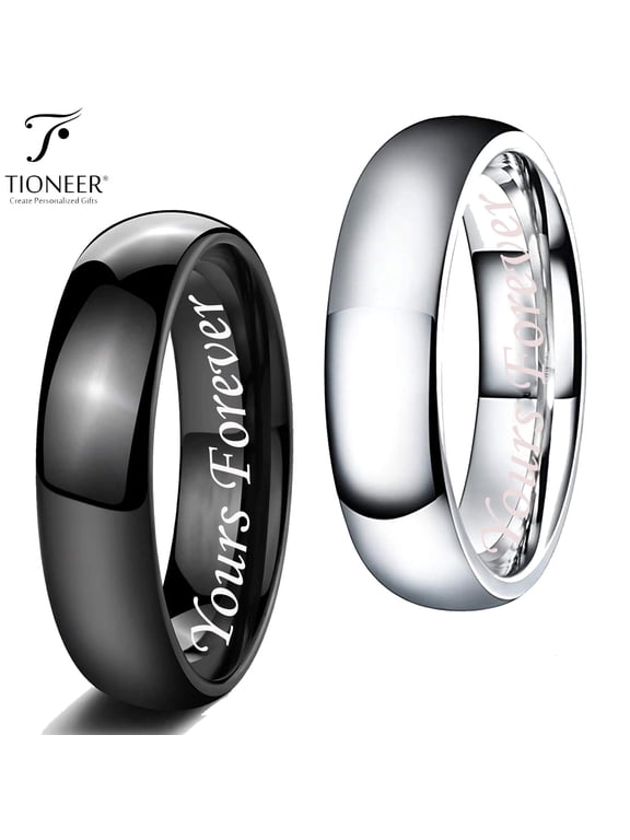 Tungsten Carbide Classic Polished Plain Dome Wedding Band Promise Ring Yours Forever Engraved 5.5MM