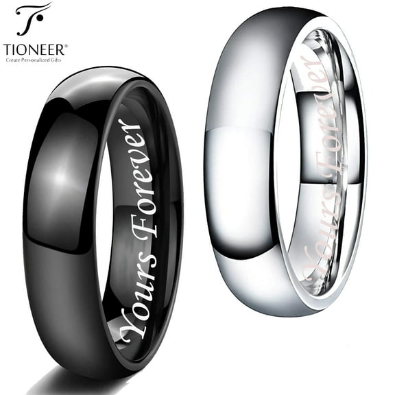 Tioneer Tungsten Carbide Classic Polished Plain Dome Wedding Band Promise Ring Yours Forever Engraved 5.5MM