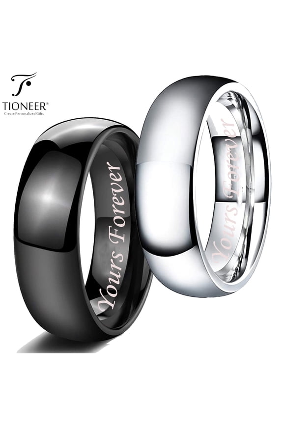 Tungsten Carbide Classic Polished Plain Dome Wedding Band Promise Ring Yours Forever Engraved 8mm