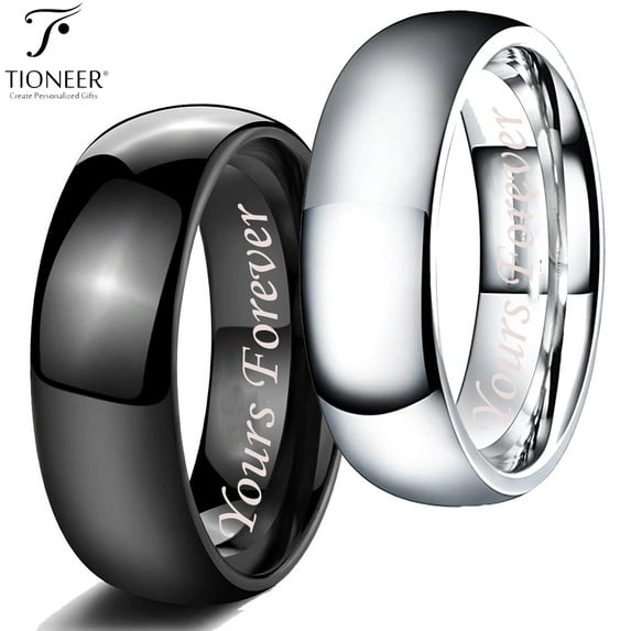 Tioneer Tungsten Carbide Classic Polished Plain Dome Wedding Band Promise Ring Yours Forever Engraved 8mm