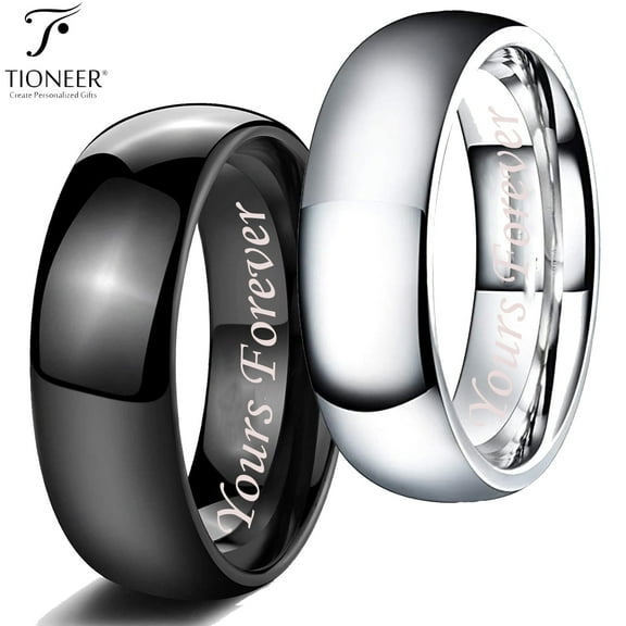 Tioneer Tungsten Carbide Classic Polished Plain Dome Wedding Band Promise Ring Yours Forever Engraved 8MM
