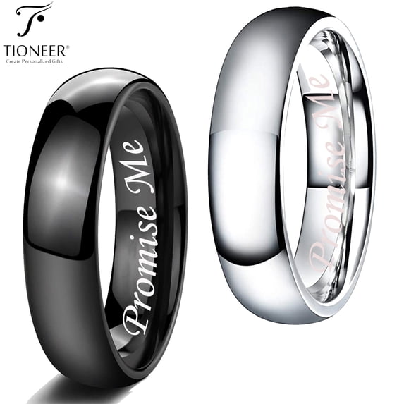 Tioneer Tungsten Carbide Classic Polished Plain Dome Wedding Band Ring Promise Me Engraved 5.5MM