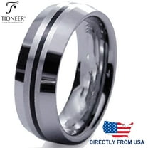 Tioneer Tungsten Carbide Contemporary Black Strip Inlay Dome Wedding Band Ring Men Women 8MM