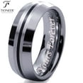 thumbnail image 1 of Tioneer Tungsten Carbide Contemporary Black Strip Inlay Dome Wedding Band Ring Yours Forever Engraved 8MM, 1 of 4