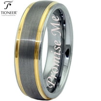 Tioneer Tungsten Carbide Dual Groove Gold Plated Edge Men Women Wedding Band Ring7mmPromise Me Engraved