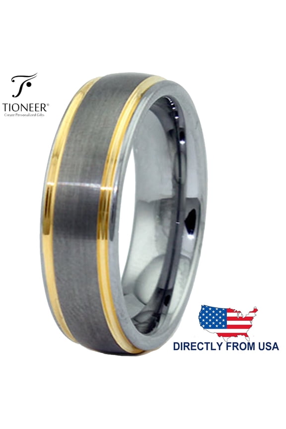 Tungsten Carbide Dual Groove Gold Plated Edge Men Women Wedding Band Ring 7MM