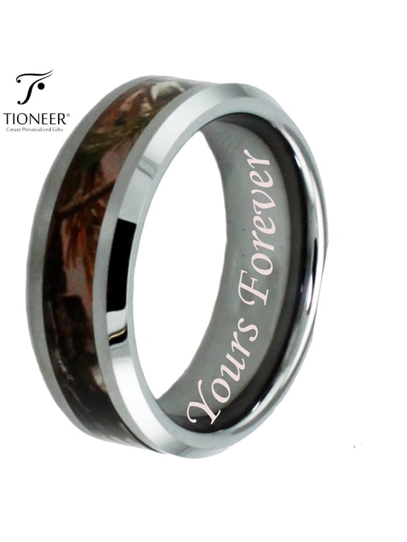 Tungsten Carbide Forest Hunting Camouflage Inlay Ring Yours Forever Engraved