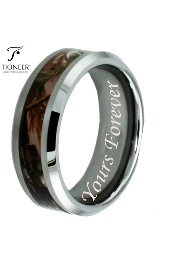 Tungsten Carbide Forest Hunting Camouflage Inlay Ring Yours Forever Engraved