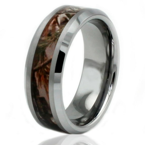 Tioneer Tungsten Carbide Forest Hunting Camouflage Inlay Ring
