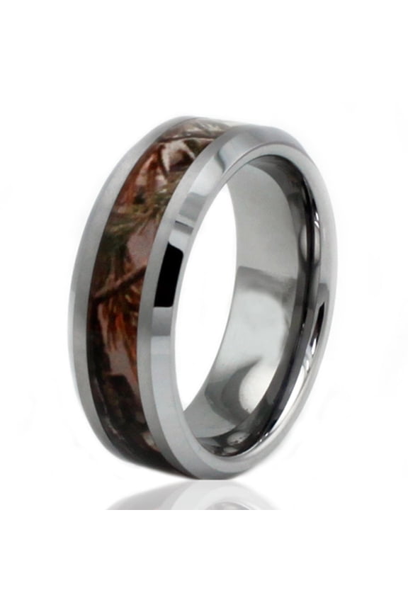 Tungsten Carbide Forest Hunting Camouflage Inlay Ring