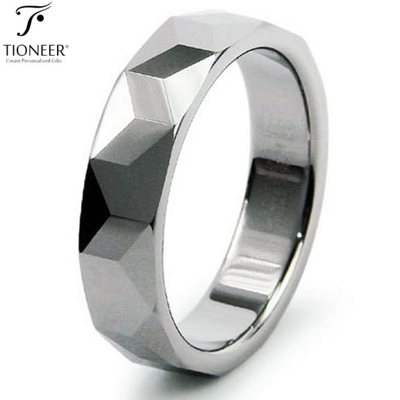 Tioneer Tungsten Carbide High Polished Faceted Design Wedding Band Ring Mens Womens 5.5MM