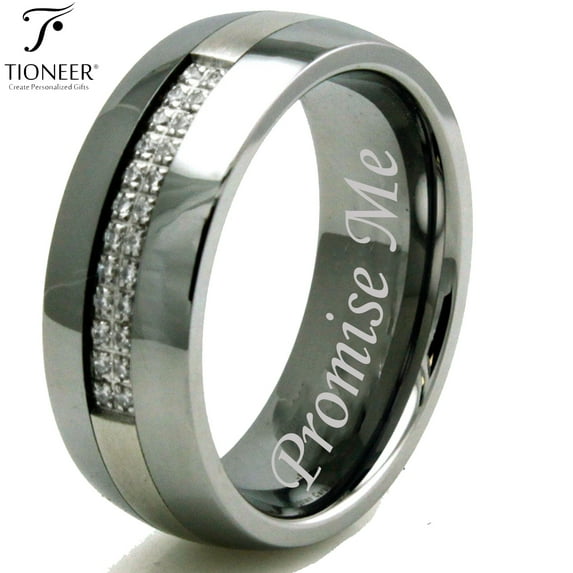 Tioneer Tungsten Carbide & Infused Stainless Steel w/ 24 CZ Men Women Wedding Band Ring Men 8mm