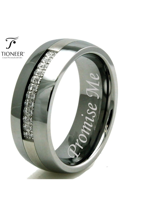 Tungsten Carbide & Infused Stainless Steel w/ 24 Cubic Zirconia Men Women Wedding Band Ring 8mm Free "Promise Me" Engraved