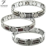 TIONEER Tungsten Carbide Rectangle Red Dual YellowInlay Cross Connector Link Bracelet