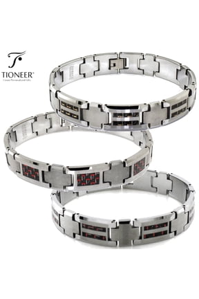 Tungsten Carbide Rectangle Red Dual Red Dual YellowInlay Cross Connector Link Bracelet