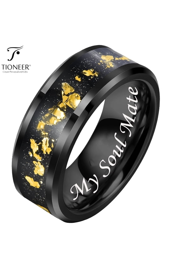 Tungsten Carbide Silver Black Gold Foils Inlay CZ Wedding Band Ring Men Women Engraving 8MM