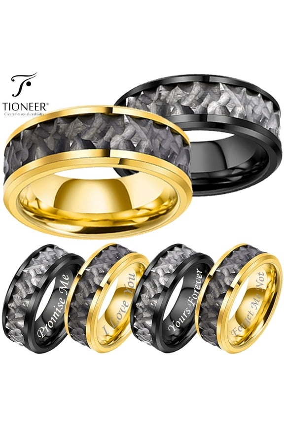 Tungsten Carbide Two-Tone Black Hammered Center Black or Yellow Gold IP Wedding Band Ring Mens Womens 8mm w/ Free Engraving