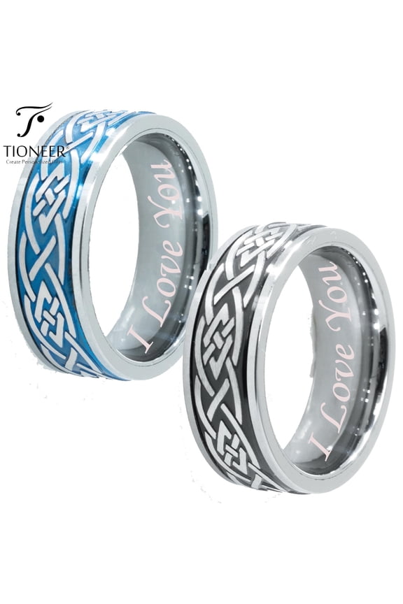 Tungsten Carbide Wedding Band Ring Celtic Black Blue Men Women CZ I Love You Engraved 8mm