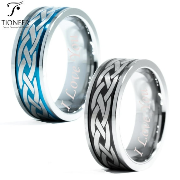 Tioneer Tungsten Carbide Wedding Band Ring Celtic Diamond Knot Design Men Women I Love You Engraved