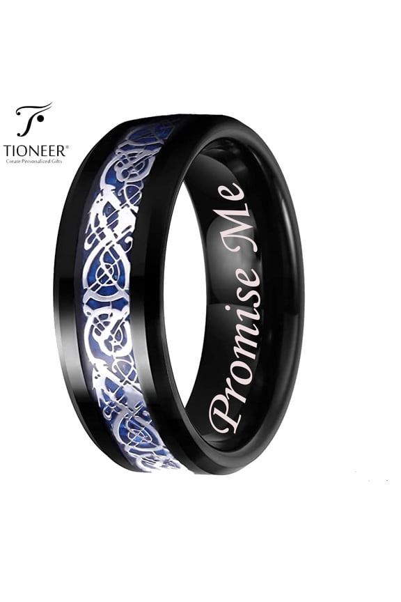 Tungsten Carbide Wedding Band Ring Celtic Dragon Blue Carbon Fiber Inlay 8MM Promise Me Engraved