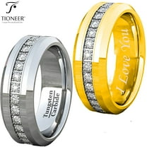 Tioneer Tungsten Carbide Wedding Band Ring Eternity Style Cubic Zirconia Mens Womens 8mm I Love You Engraved