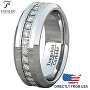 Tioneer Tungsten Carbide Wedding Band Ring Eternity Style Cubic Zirconia Mens Womens 8MM