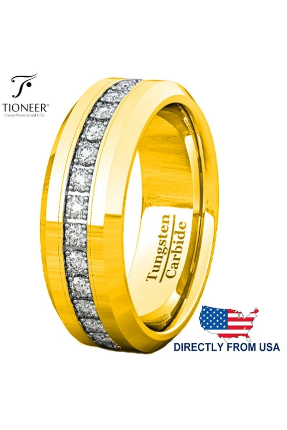 Tungsten Carbide Wedding Band Ring Eternity Style Cubic Zirconia Mens Womens 8mm