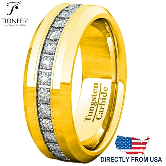 Tioneer Tungsten Carbide Wedding Band Ring Eternity Style Cubic Zirconia Mens Womens 8mm