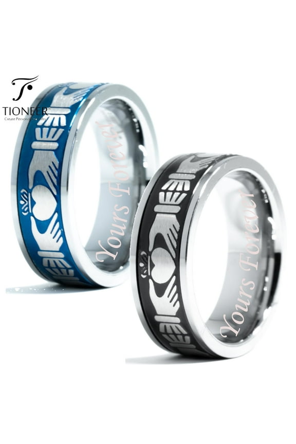 Tungsten Carbide Wedding Band Ring Irish Claddagh Celtic Knot Mens Womens 8mm Yours Forever Engraved