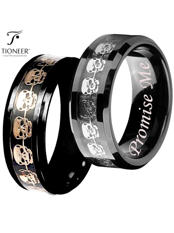 Tungsten Carbide Wedding Band Ring Silver / Gold Skull Skeleton Inlay Comfort Fit Promise Me Engraved 8MM